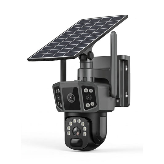 Cámara de Seguridad Solar WiFi PTZ 360° con Doble Lente y Visión Nocturna a Color | Top Tech